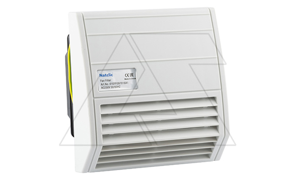 Вентилятор с фильтром EFF c решеткой снизу 16Вт, 16м3/ч, 230VAC, габариты 134x129x101мм, вырез 97x97мм, IP55, RAL7035