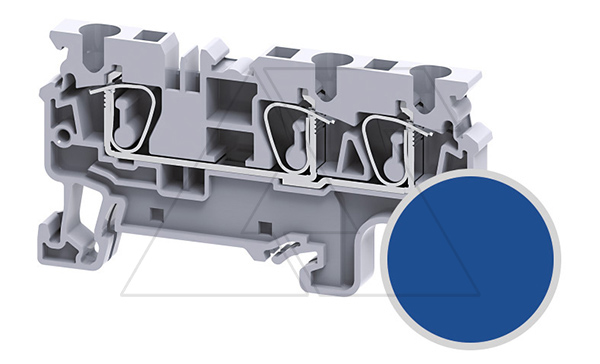 Клемма проходная CX4/3BU /6x70,5mm, пружинная, 3 присоед., 4(max 6)mm2, 32A, 1000V, синяя