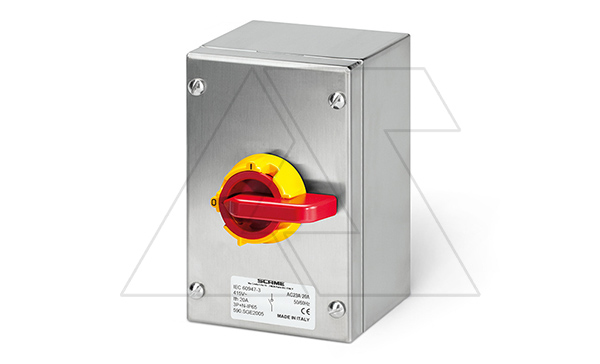 Выключатель нагрузки аварийный, 3P, 32A (25A AC3), 690VAC, габ. Y1, красная блок. рукоятка, в корпусе из нержавейки IP66, ISOLATORS
