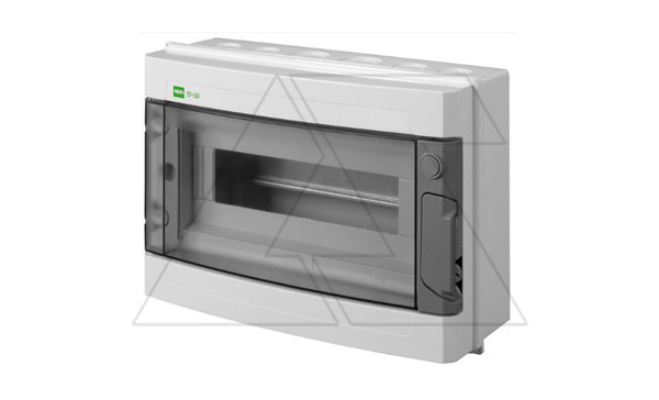 Щит навесной EP-LUX 1x12M, N/PE 2x 6x16+3x10mm2, дымчатая пласт. дверь, светло-серый RAL7035, 214x303x118mm, IP65 (стикерованный)