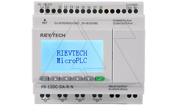 Программируемый логический контроллер PR-12DC-DA-R-N, 12_24VDC, 8DI(4AI), 4RO, RTC, SD, RS485, Ethernet, ЖКИ