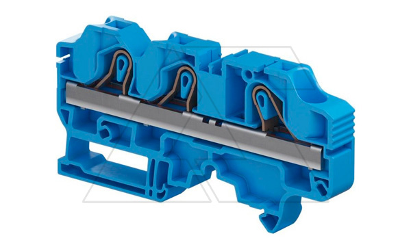 Клемма ZK4-3P-BL/6 пружинный зажим, для нейтрали, 3 контакта, 32А, 1000В, синий