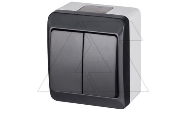 HERMES - Выключатель двухклавишный, 10A/250V, IP44, антрацит