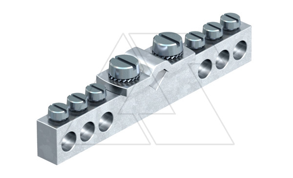 Шина 1804 заземления и уравнивания потенциалов, с зажимами 1х6-16мм², 6х1,5-10мм², никелированная латунь