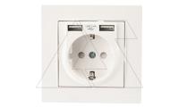 Rita - Розетка 2P+E, с 2xUSB Type A 2,4A (однопостовой монтаж в комплекте с рамкой), белый