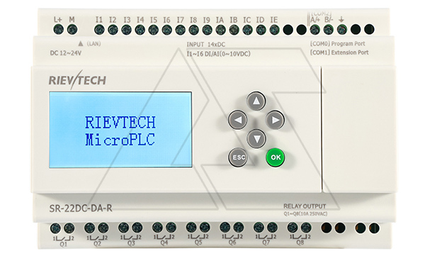 Программируемый логический контроллер SR-22DC-DA-R, 12_24VDC, 14DI(6AI/0_10V), 8RO(10A), RTC, Ethernet, ЖКИ