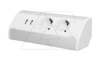 Блок розеточный угловой, 2хUSB 5V 2,1A +2х 2P+E со шторками, накладной, кабель 0,6м, 3680вт, белый-алюминий