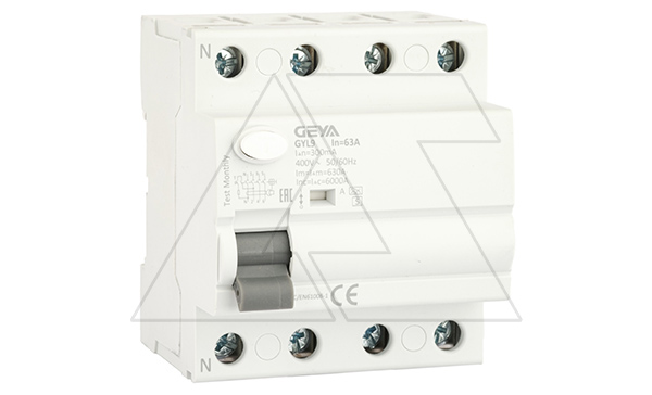 УЗО GYL9-4P-63A-300mA, 4P, 63A, 6 kA, 300mA, тип A-S, селективное, 4M
