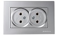 Rita - Розетка двойная 2x2P, (в комплекте с рамкой), нерж. сталь от интернет-магазина amperkin.by