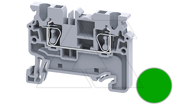 Клемма проходная CX2.5GN /5x50mm, пружинная, 2 присоед., 2,5(max 4)mm2, 24A, 1000V, зеленая