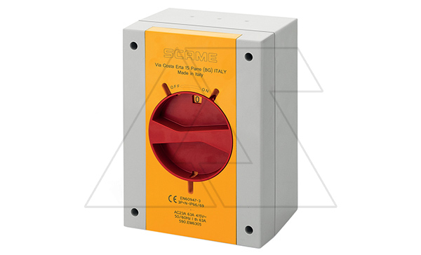 Выключатель нагрузки аварийный, 6P, 32A AC23A 15kW 415V, 690VAC, габ. Y3, красная блок. рукоятка, в пластм. корпусе IP66/IP69, ISOLATORS