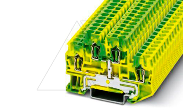 Клемма защитного проводника двухъярусная STTB 2,5-PE /5,2mm, пружинная, со связью потенциала, 4 присоед., 2,5(max 4)mm2, желто-зеленая