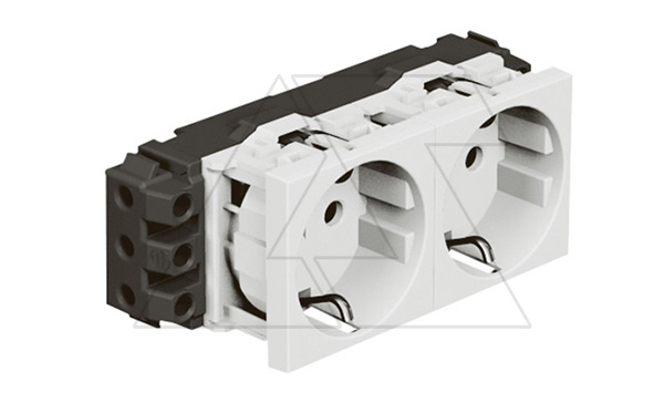 Mosaic - Розетка двойная, 2х2P+E, 4M, для DLP, защ. шторки, винт. зажимы, белый