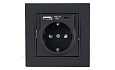 Rita - Розетка 2P+E, USB Type A, USB Type С, 2,4A (однопостовой монтаж в комплекте с рамкой), черный мат от интернет-магазина amperkin.by