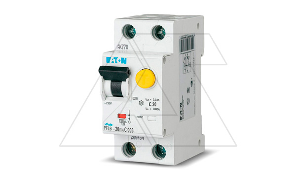 Дифф. авт. выключатель PFL6-20/1N/C/003, 1P+N, 20A, хар-ка C, 6kA, 30mA, тип АС, 2M