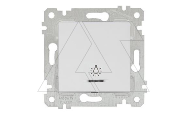 Rita - Выключатель кнопочный с подсветкой, символ - лампа, пруж. зажимы, белый