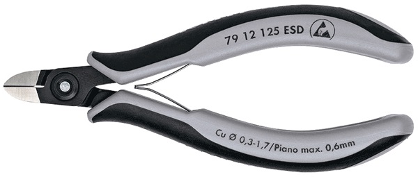 Бокорезы прецизионные ESD , круглая головка, L-125 мм, антистатические, твёрдость 64 HRC, чёрные (KNIPEX)