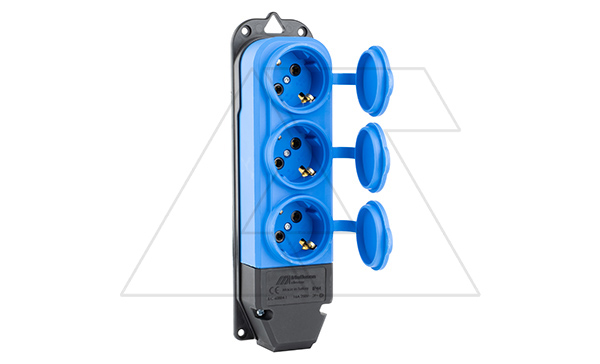 Tena - Блок розеточный 3х2P+E c крышкой, IP44, моноблок, синий