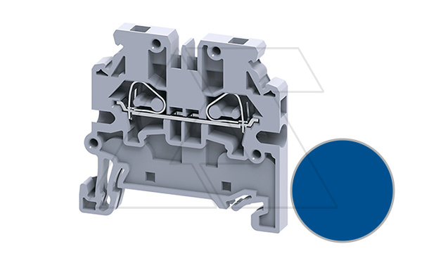 Клемма проходная CXS2.5BU /5x45,9mm, пружинная, бок. ввод, 2 присоед., 2,5(max 4)mm2, 24A, 1000V, синяя
