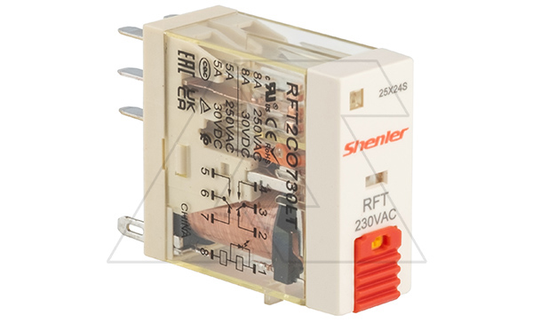 Реле RFT2CO730LT, 2CO, 8A(250VAC/30VDC), 230VAC, мех. индикация, тест-кнопка с блокировкой, LED