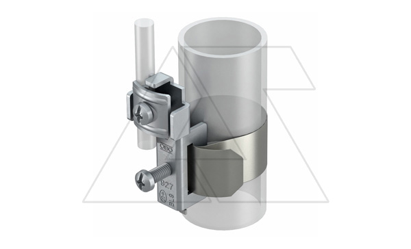 Скоба 927 2 ленточная заземляющая, для труб Ø17.2-114мм, нерж. сталь