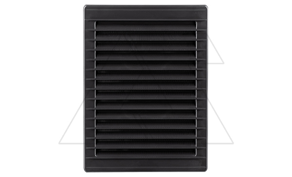 Решетка вентиляционная c косыми ламелями, с сеткой, прямоугольная, 230х172мм, с выводом 210x140мм, пластик, графит