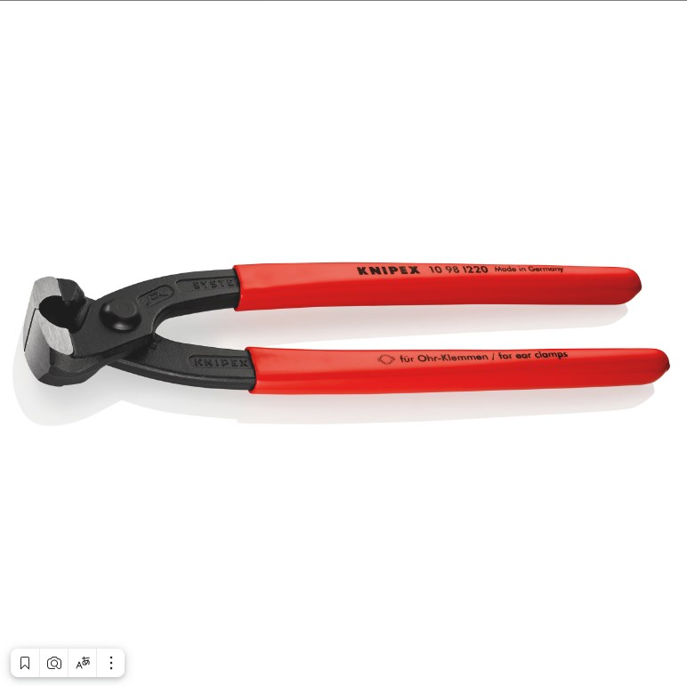 Клещи для хомутов с ушками, L-220 мм, чёрные, обливные рукятки, SB (KNIPEX)