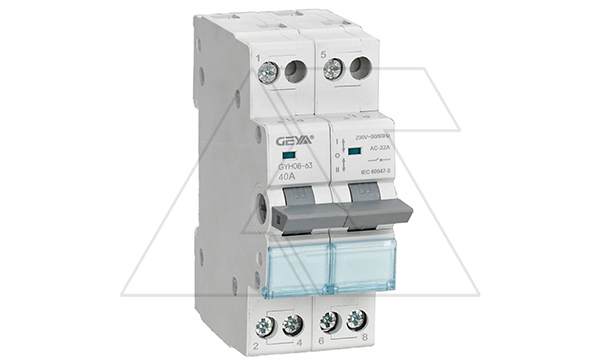 Переключатель модульный GYHO8-63, 2CO, 40A(AC-22A), тип 1-0-2, 2M