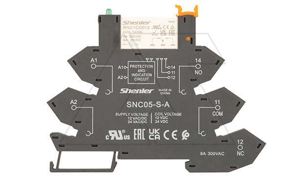 Реле интерфейсное RNC1CO012 с колодкой SNC05-S-A, пружинный зажим, 1CO, 6A(250VAC), 12VAC/DC, LED, W=6.2mm
