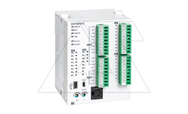 Программируемый логический контроллер DVP20SX211S, 8DI, 6TO(PNP), 4AI, 2AO, 24VDC, 16K шагов, RS232, RS485, USB Программируемый логический контроллер DVP20SX211S, 8DI, 6TO(PNP), 4AI, 2AO, 24VDC, 16K шагов, RS232, RS485, USB