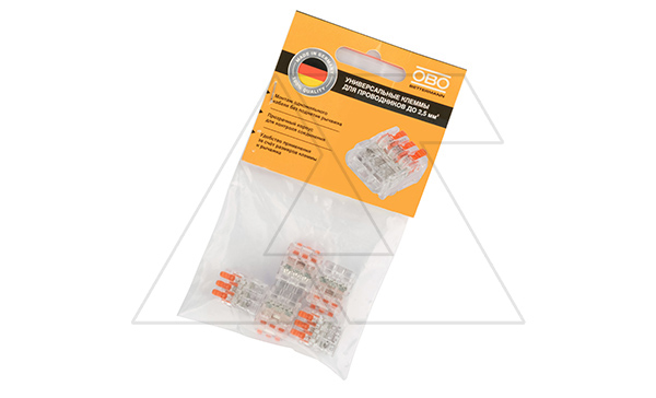 Клемма 61 325 FL универсальная, 3 контакта 0,2...2,5мм², 24А, 450V, (уп. 5шт), поликарбонат