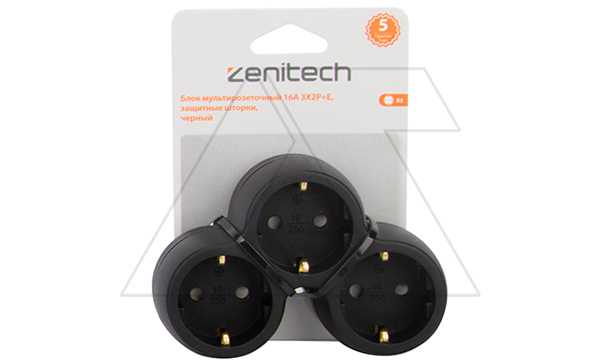 Блок мультирозеточный 16A 3X2P+E, защитные шторки, цвет черный