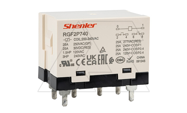 Реле RGF2P740, 2NO, 25A(277VAC/30VDC), 200-240VAC, для печатных плат