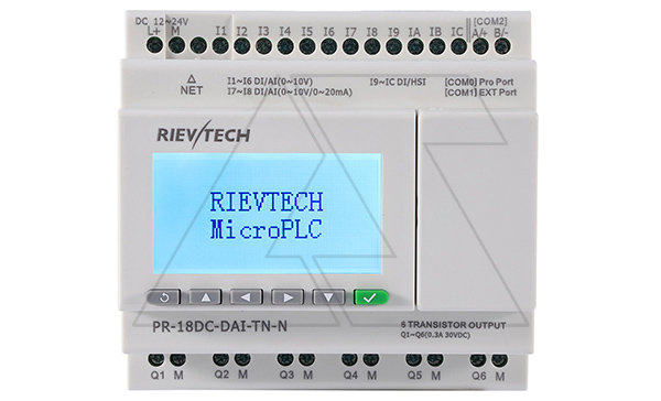 Программируемый логический контроллер PR-18DC-DAI-TN-N, 12_24VDC, 12DI(8AI), 6TO, RTC, SD, RS485, Ethernet, ЖКИ Программируемый логический контроллер PR-18DC-DAI-TN-N, 12_24VDC, 12DI(8AI), 6TO, RTC, SD, RS485, Ethernet, ЖКИ