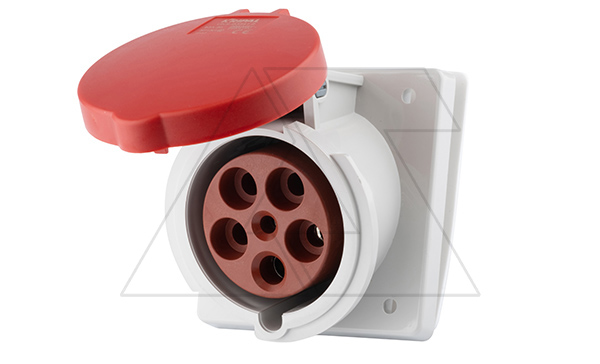 Разъем пром. силовой CEE встраиваемый наклонный, гнездо, 63A, 3P+N+E 6h, 346_415VAC 50/60Hz, уст. 106x110mm, IP44