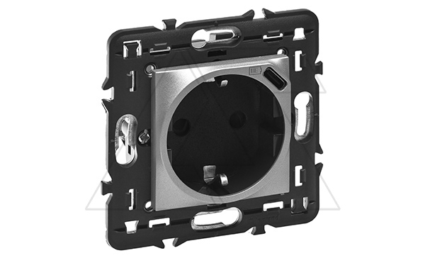 Mosaic - Розетка 2P+E + USB type C, 2М, защ. шторки, пруж. зажимы, алюминий