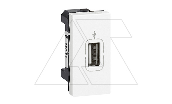 Mosaic - Розетка USB 2.0 Type A, 1М, винт. зажим, белый