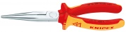 Длинногубцы с режущими кромками VDE 1000V, полукруглые прямые губки, L-200 мм, хром., 2-комп. рукоятки (KNIPEX)