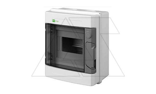 Щит навесной EP-LUX 1x6M, N/PE 4x 2x16+3x10mm2, дымчатая пласт. дверь, светло-серый RAL7035, 215x185x113mm, IP65 (стикерованный)