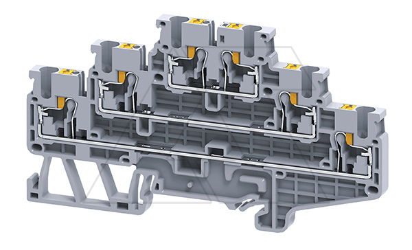 Клемма трехъярусная CPTL2.5 /5x102mm, push-in, 6 присоед., 2,5(max 4)mm2, 20A, 500V, серая