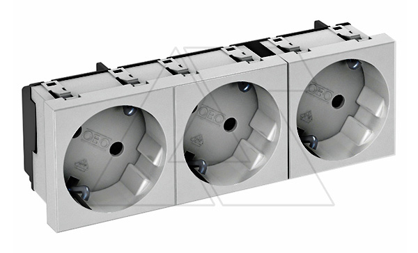 Розетка STD-D3 AL3, 3х2P+E нем.ст., со смещением контактов 33°, пруж. зажимы, защ. шторки (алюминий)