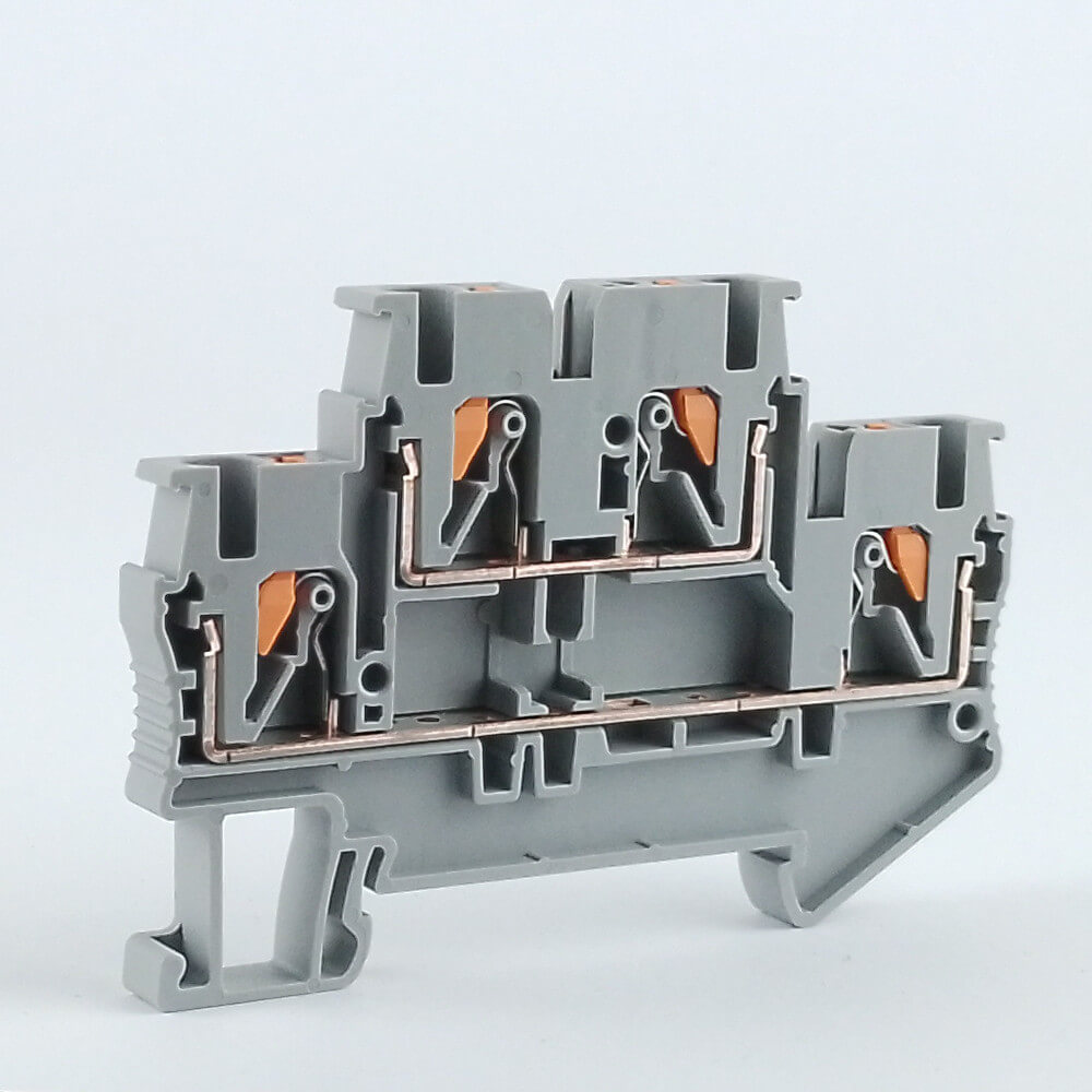 FJT-202-2,5G/2=2 Клемма серая проходная двухъярусная, пружинные зажимы, 24A