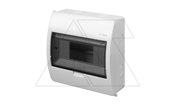 Щит навесной ELEGANT 1x8M, N/PE 2x 2x16+5x10mm2, дымчатая пласт. дверь, белый RAL9003, 195x195x98mm, IP40