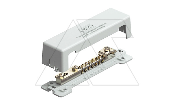 Шина 1809 заземления и уравнивания потенциалов, с зажимами до 25мм², с защитной крышкой, никелированная латунь