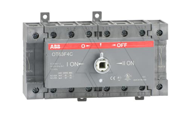 Выкл. нагрузки реверсивный OT63F4C, 63A 4P 8M схема I-0-II без рукоятки