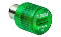 Индикатор светодиодный BA15S, зеленый, постоянный свет, 24VAC/DC