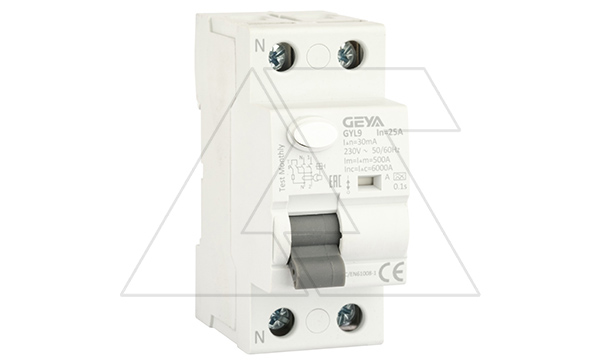 УЗО GYL9-2P-25A-30mA, 2P, 25A, 6 kA, 30mA, тип A, 2M