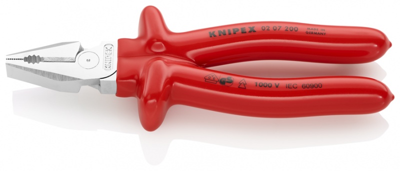 Плоскогубцы комбинированные особой мощности VDE 1000V, L-200 мм, хром., обливные рукоятки (KNIPEX)