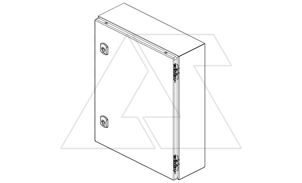 Щит DM моноблочный 600x600x300мм (ВхШхГ) навесной с монт. панелью, 1 глухая дверь, 2 замка, 2 петли, RAL7035, IP66