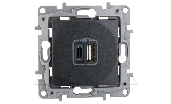 Etika - Зарядное устройство с двумя USB-разъемами Type A + Type C, 3000mA (антрацит)